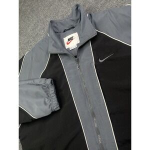 Vintage Nike Jacket Large Black Gray Swoosh Zip Up Coat Block